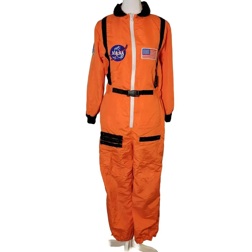 NASA Astronaut Flight Suit Costume Orange Jumpsuit Patches USA Space Youth L